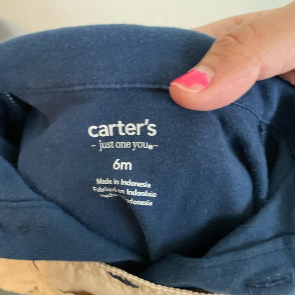 Carter's Cream Overalls with Navy whale print and matching navy polo size 6M - Picture 2 of 5